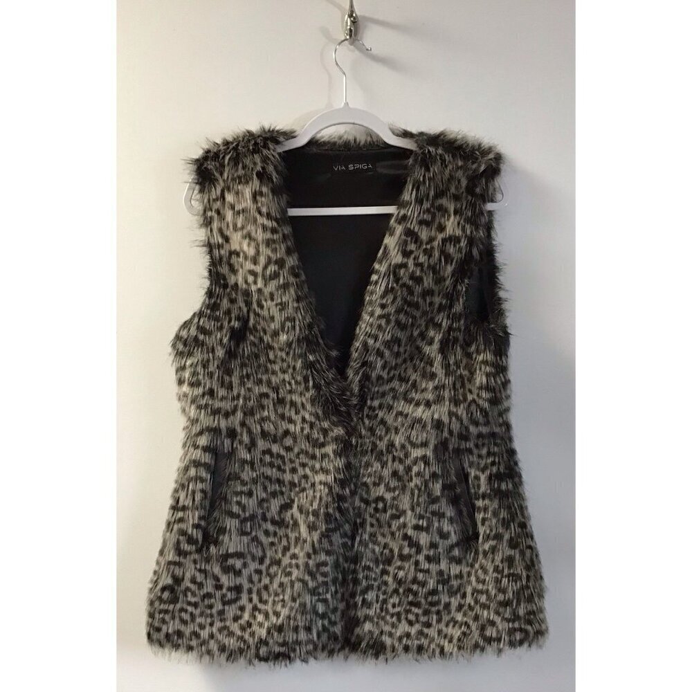 Womens Via Spiga Vest Size M/L Front Pockets Zippered Imitation Fur 🤩
